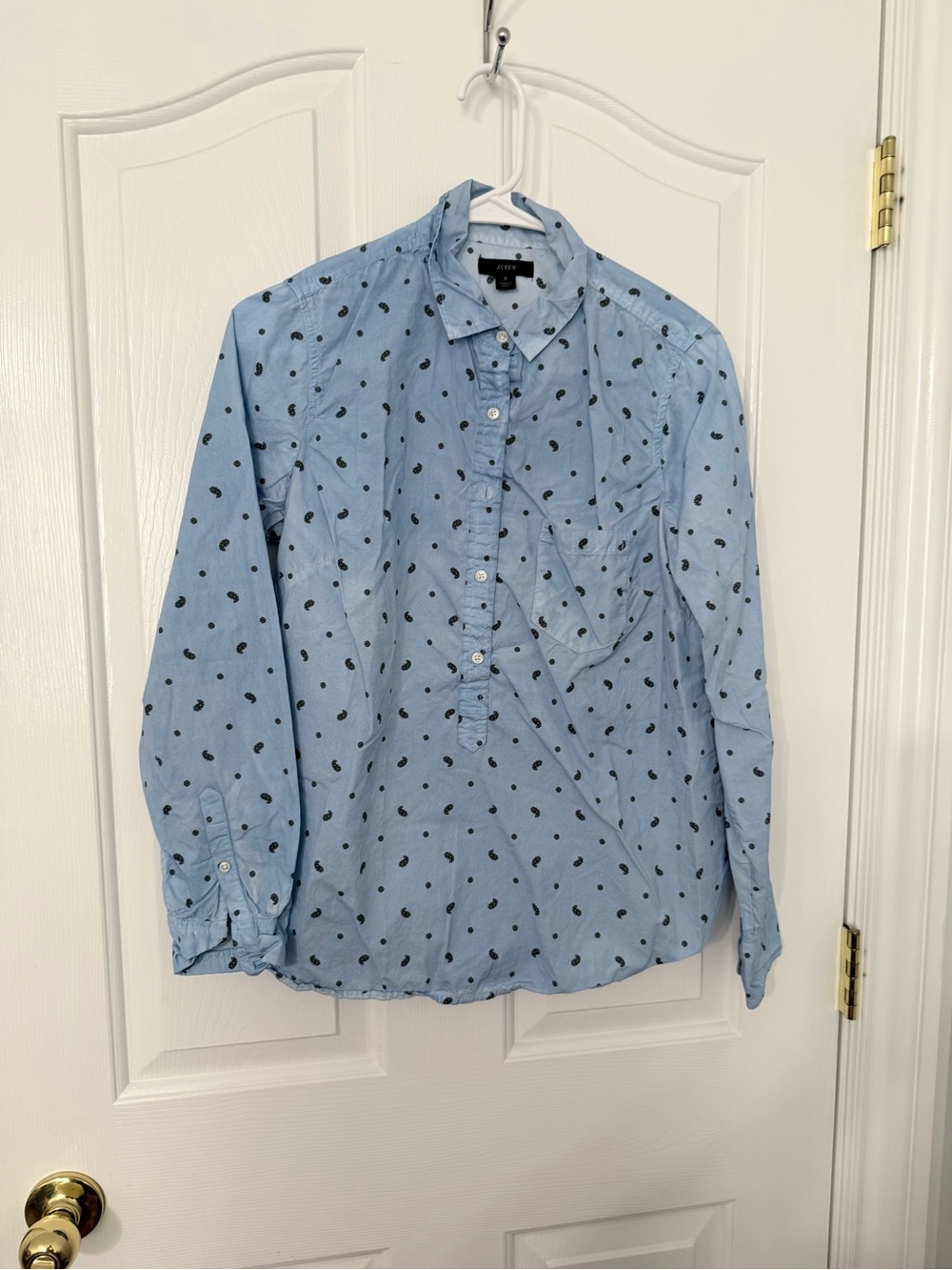 Jcrew Light Blue Long-Sleeve half button Shirt with Paisley design